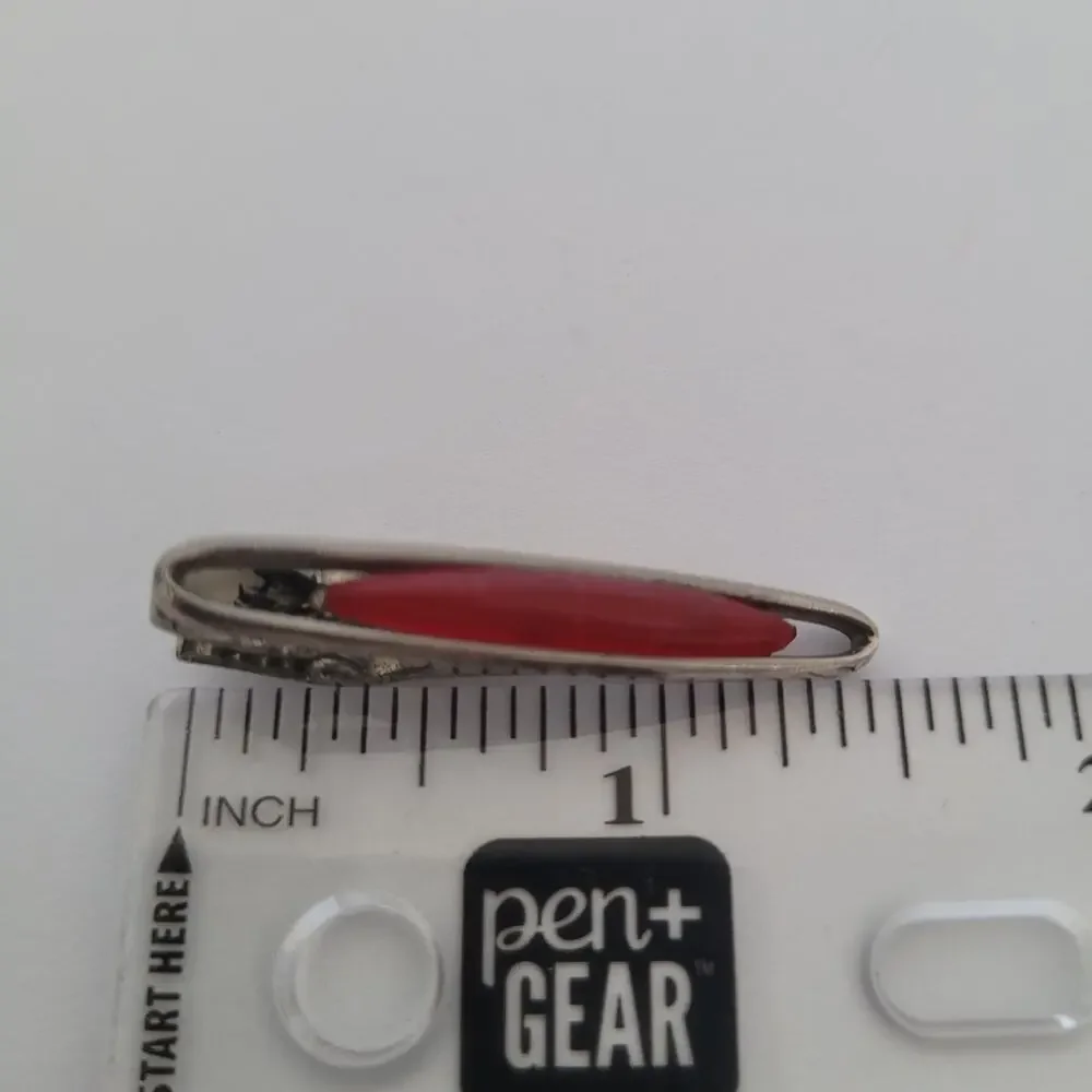 Cabochon Carnelian Agate Red Silver Bar Clip Tac Clasp Retro Vintage Small Short